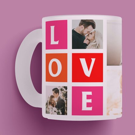 Cană sticlă mată personalizată cu 6 poze love  