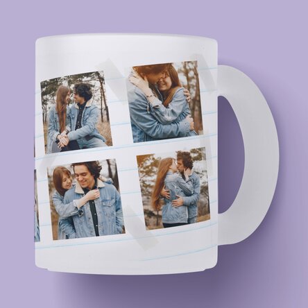 Cană sticlă mată personalizată cu 6 poze text clasic