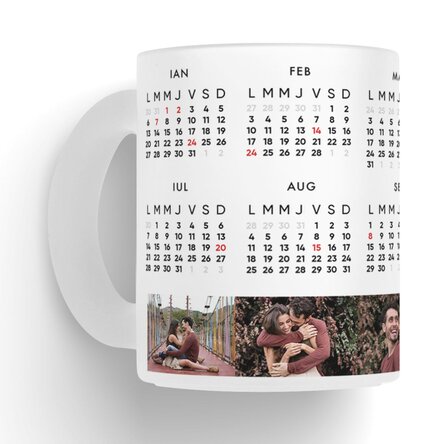 Cană sticlă mată personalizată cu calendar și 6 poze