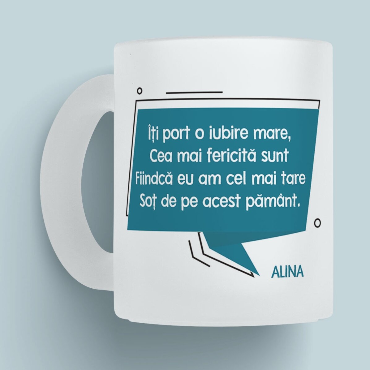 Cană sticlă mată personalizată cu mesaj pentru soț x Flick