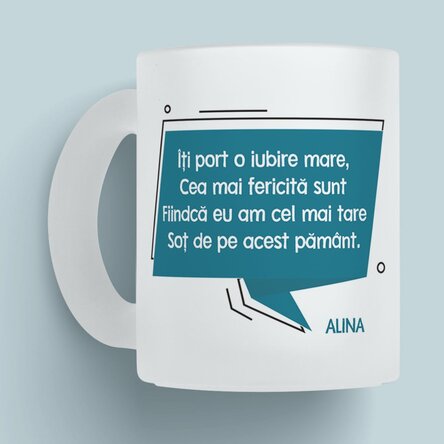 Cană sticlă mată personalizată cu mesaj pentru soț x Flick