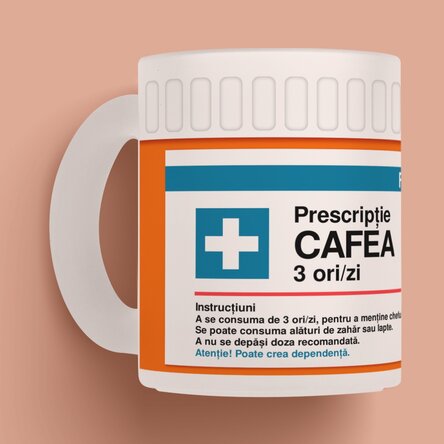 Cană sticlă mată personalizată cu mesaj - Prescripție 