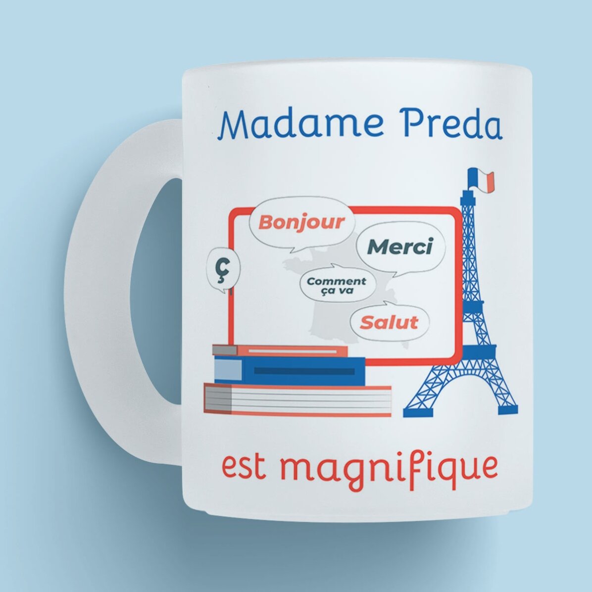 Cană sticlă mată personalizată cu mesaj - Profesoară de Franceză