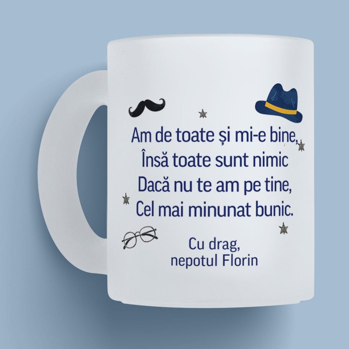 Cană sticlă mată personalizată cu mesaj și poză pentru bunic x Flick