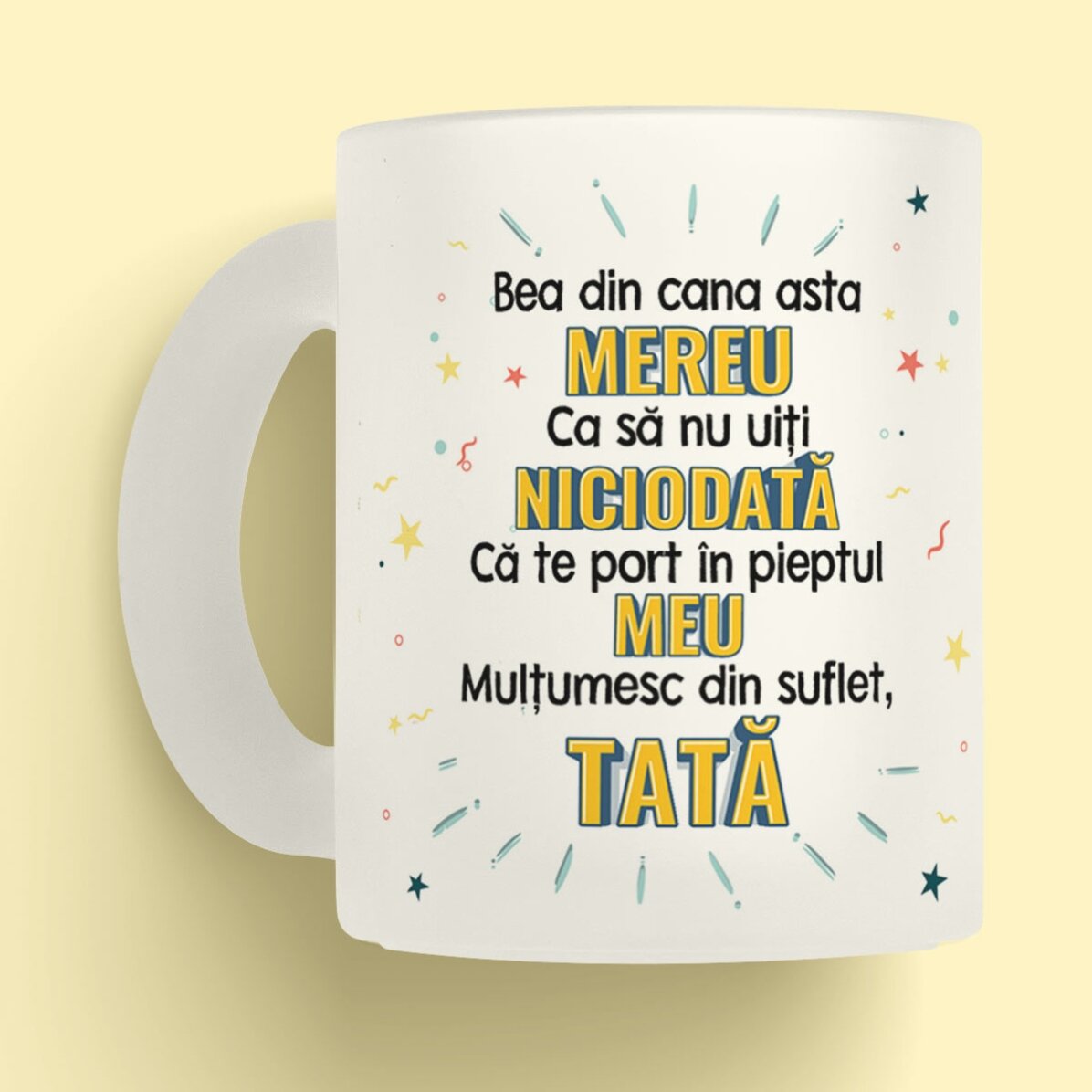 Cană sticlă mată personalizată cu mesaj și poză pentru tata x Flick