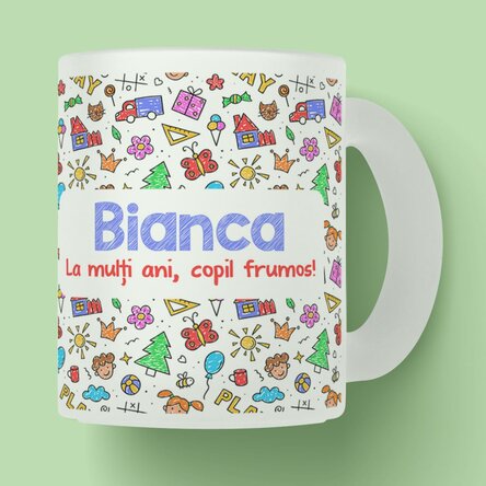 Cană sticlă mată personalizată cu mesaj - Ziua copilului