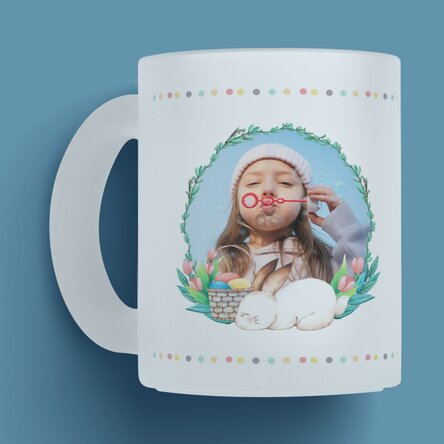 Cană sticlă mată personalizată cu nume și poză - Din partea iepurașului