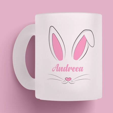 Cană mată personalizată cu nume și text - Bunny ears