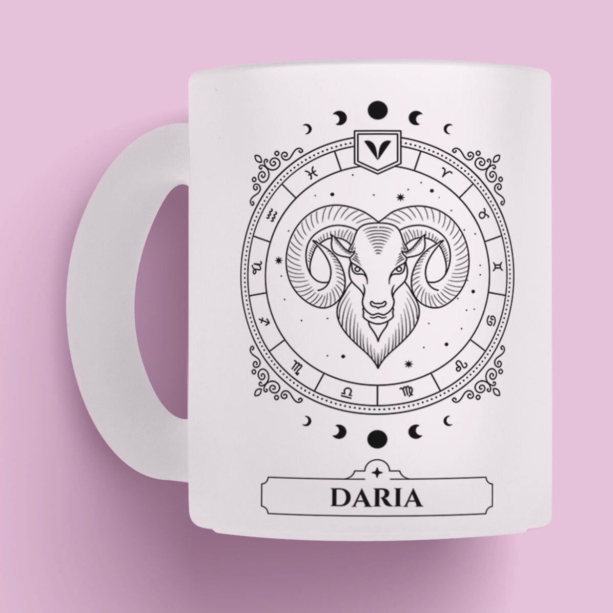 Cană sticlă mată personalizată cu nume și zodie - Berbec