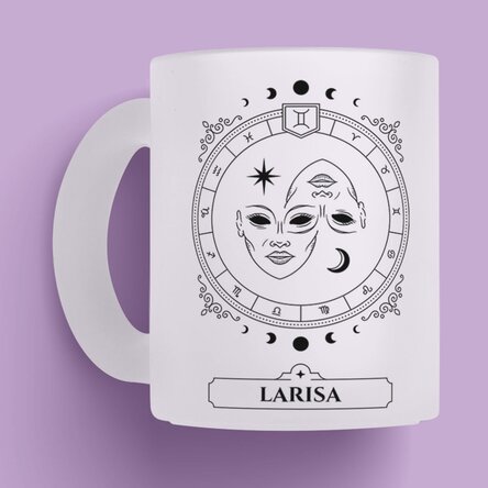 Cană sticlă mată personalizată cu nume și zodie - Gemeni