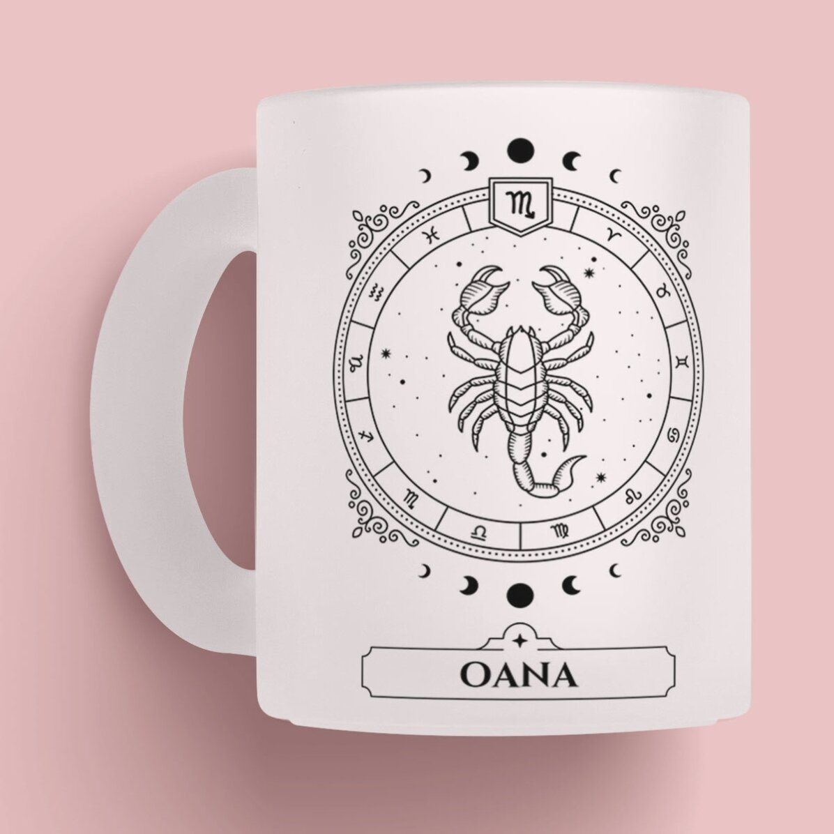 Cană sticlă mată personalizată cu nume și zodie - Scorpion