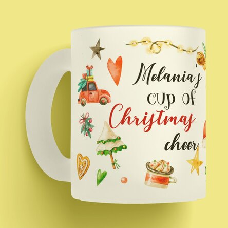 Cană sticlă mată personalizată cu numele tău - Christmas Cheer 