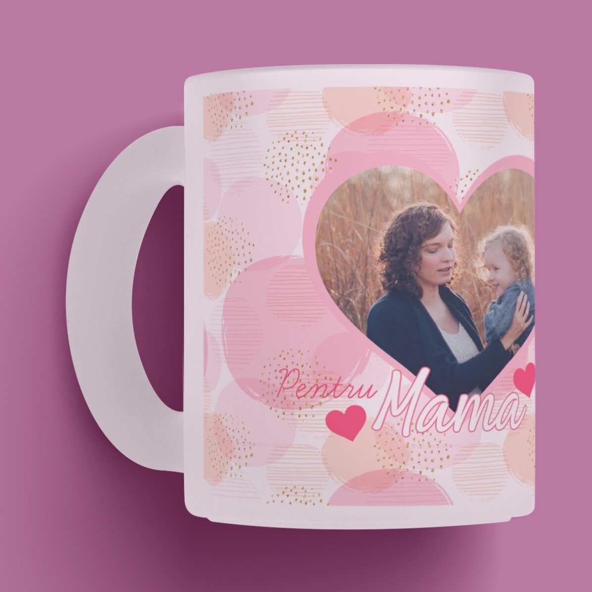 Cană sticlă mată personalizată cu o poză și text - Pentru mama