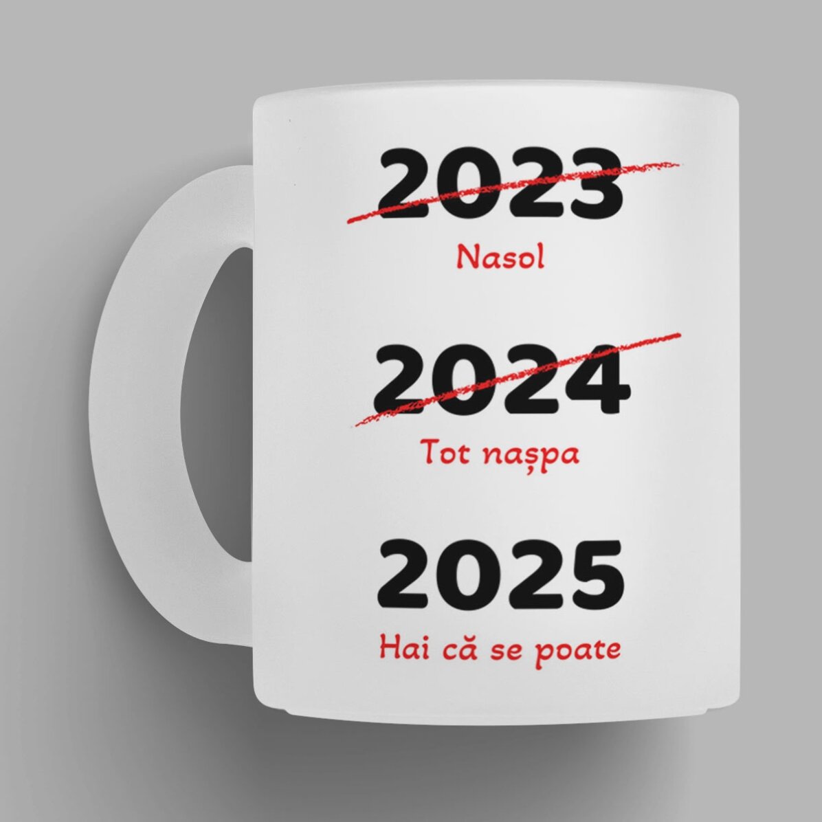 Cană sticlă mată personalizată cu text - An nou mai bun