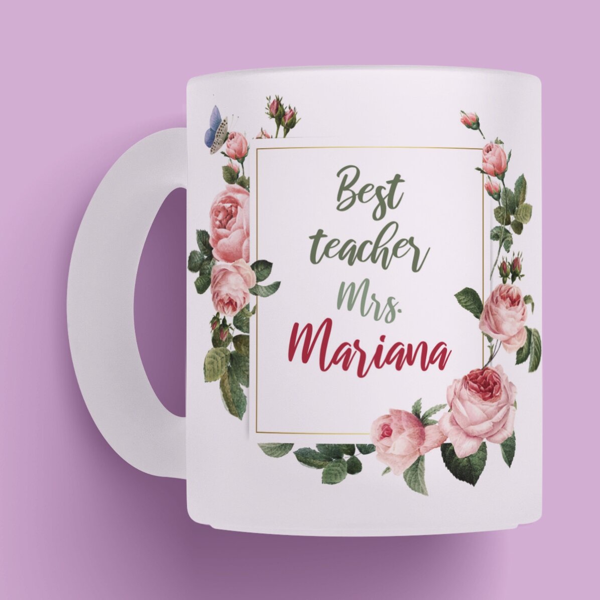 Cană sticlă mată personalizată cu text - Best teacher 