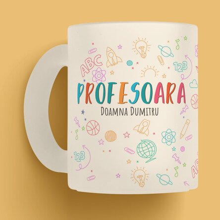 Cană sticlă mată personalizată cu text - Cana Profesorului