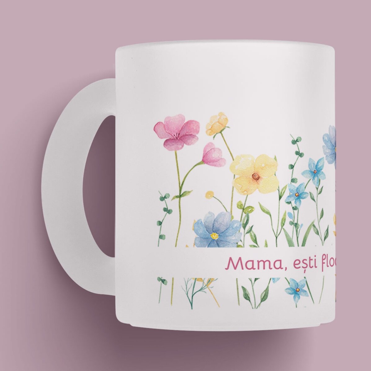 Cană sticlă mată personalizată cu text - Flowers