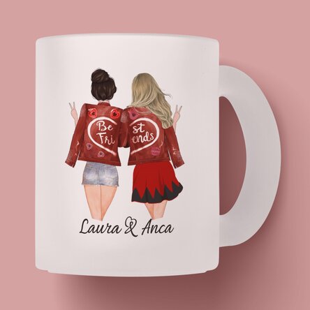 Cană sticlă mată personalizată cu text - Friends forever