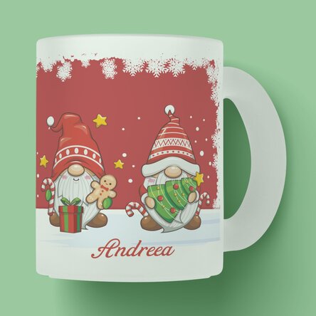 Cană sticlă mată personalizată cu text - Gnomi de Crăciun