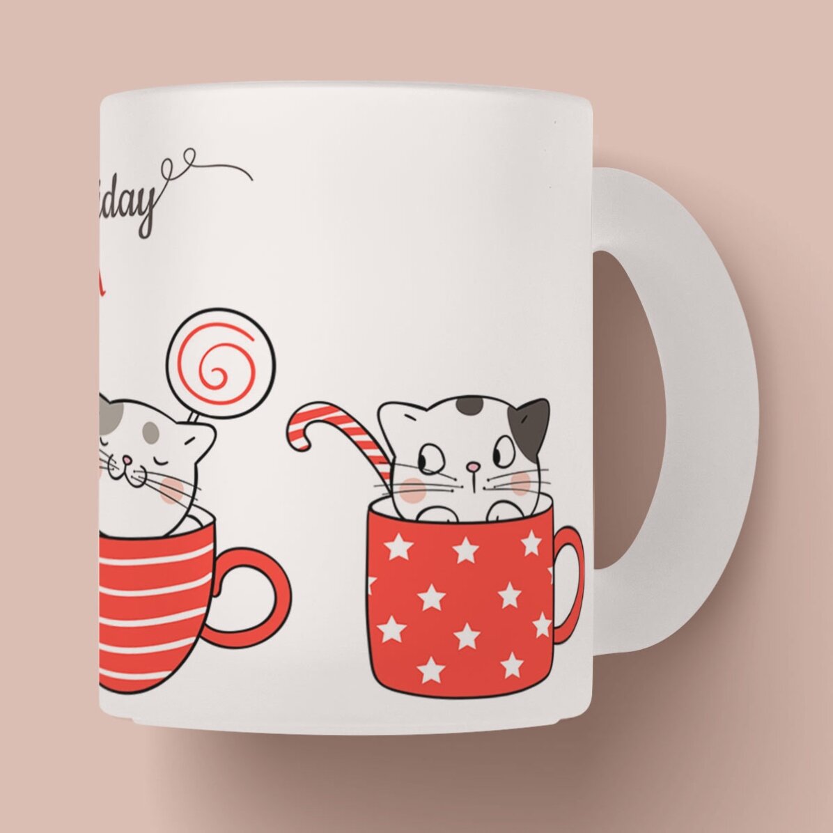 Cană sticlă mată personalizată cu text - Happy Holidays