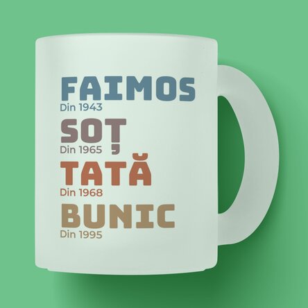 Cană sticlă mată personalizată cu text - Istoria bunicului 