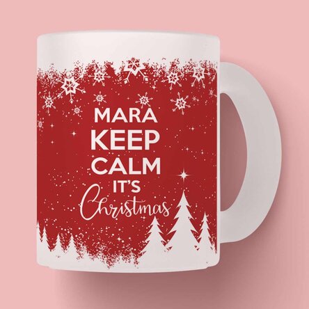 Cană sticlă mată personalizată cu text - Keep calm for Christmas
