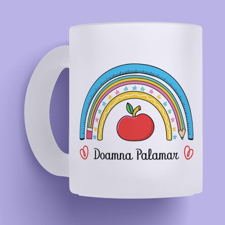 Cană sticlă mată personalizată cu text - Munca Profesorului