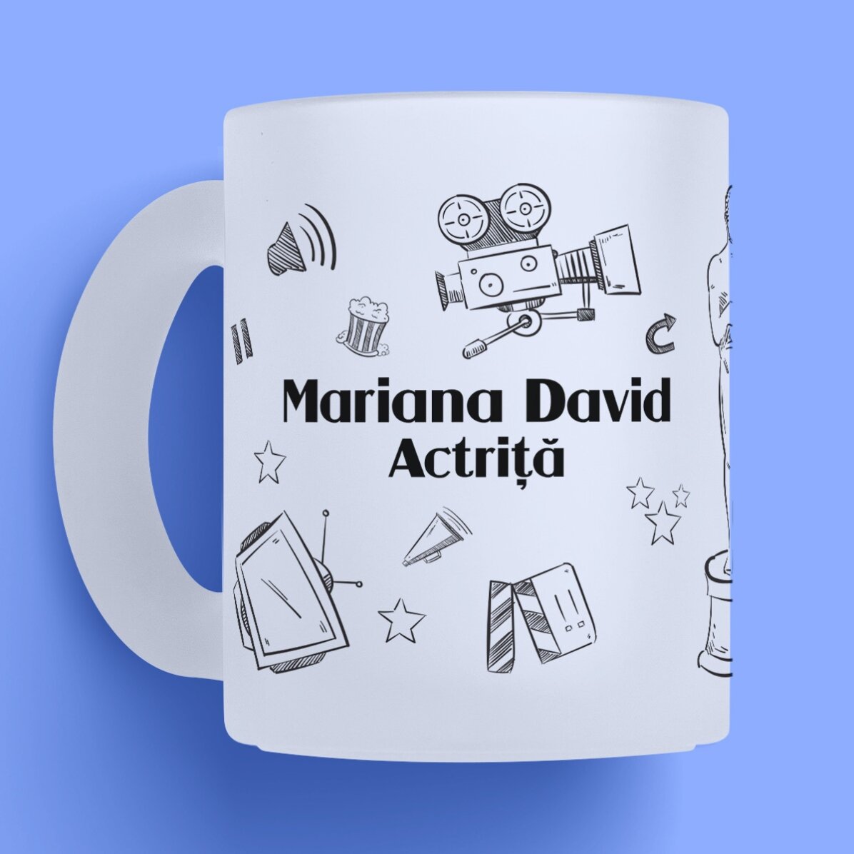 Cană mată personalizată cu text pentru actori - Hand drawn set