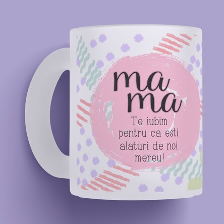 Cană sticlă mată personalizată cu text pentru mama - Pastel 