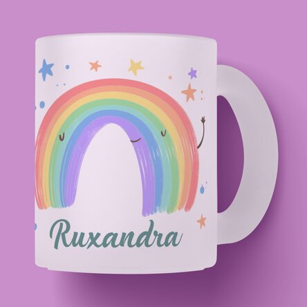 Cană sticlă mată personalizată cu text - Rainbow