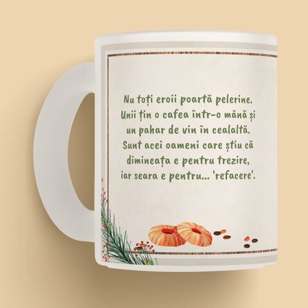 Cană sticlă mată personalizată cu text - Rețeta unei zile perfecte