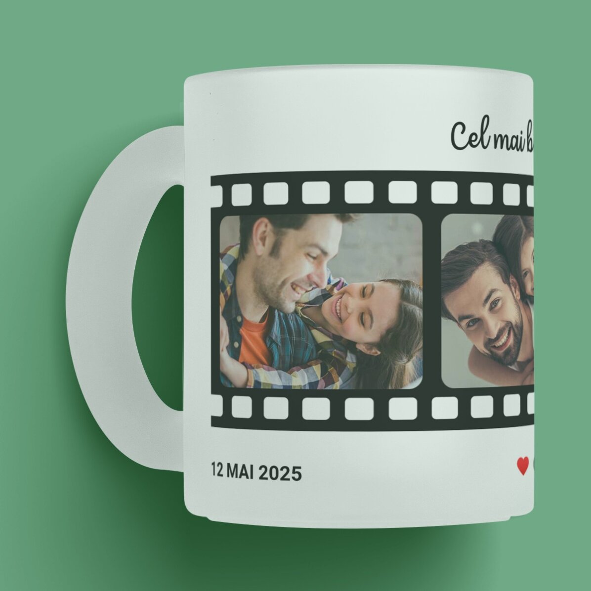 Cană sticlă mată personalizată cu text și 4 poze - Cele mai dragi amintiri