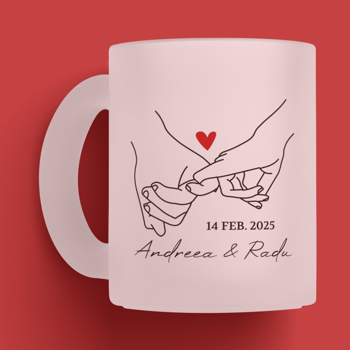 Cană sticlă mată personalizată cu text și o poză în formă de inimă - Promise 