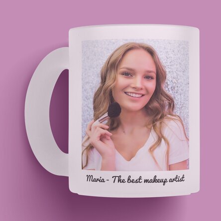 Cană sticlă mată personalizată cu text și o poză 