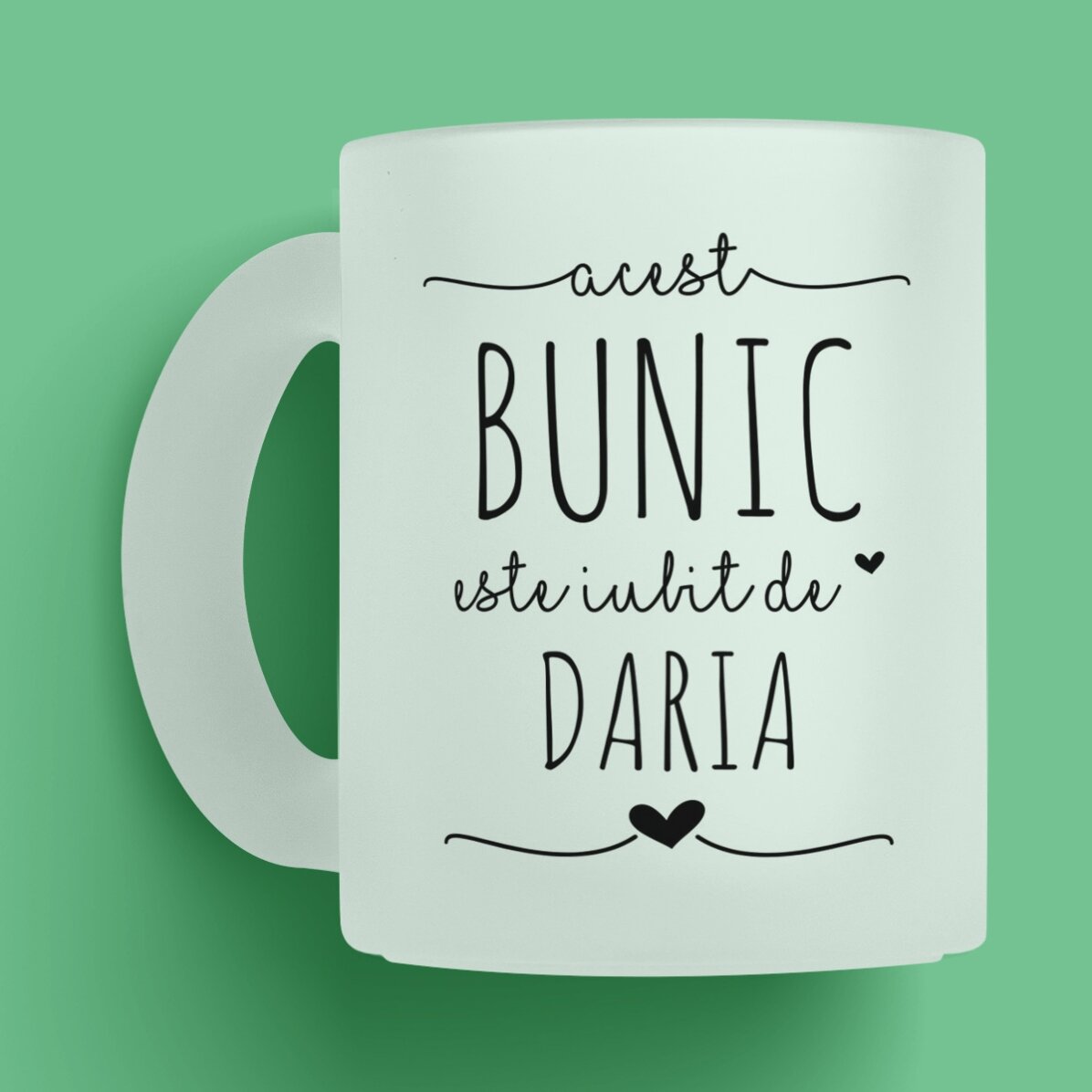 Cană sticlă mată personalizată cu text și poză - Bunicul iubit