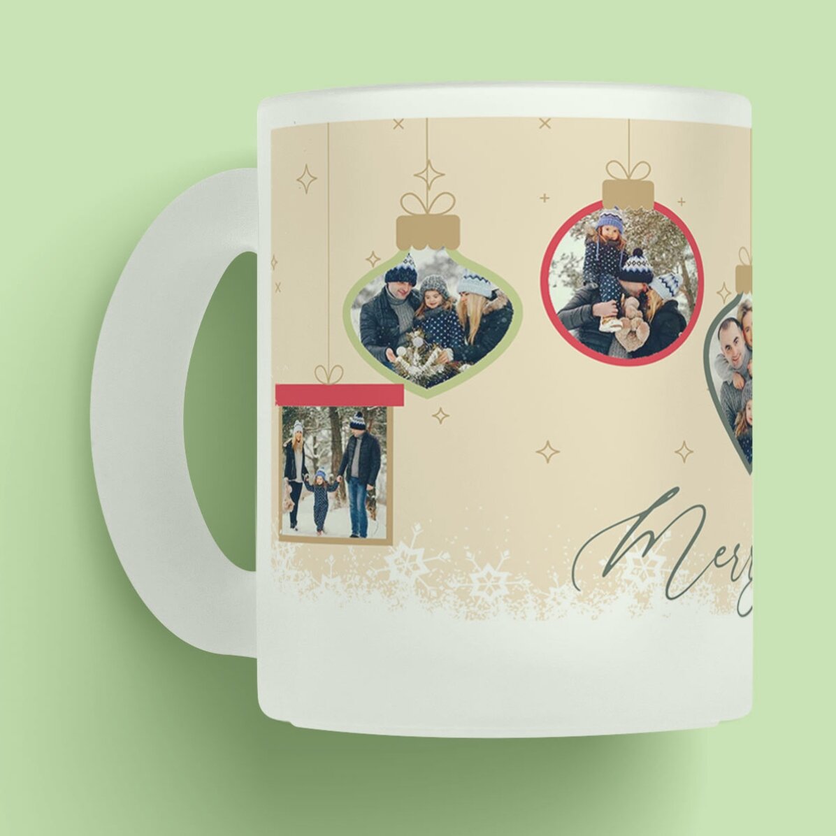 Cană sticlă mată personalizată cu text și poze - Amintiri de Crăciun