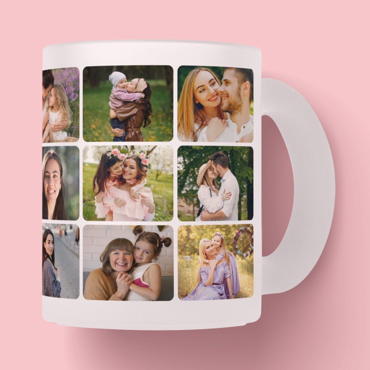 Cană sticlă mată personalizată cu un colaj de 18 poze 