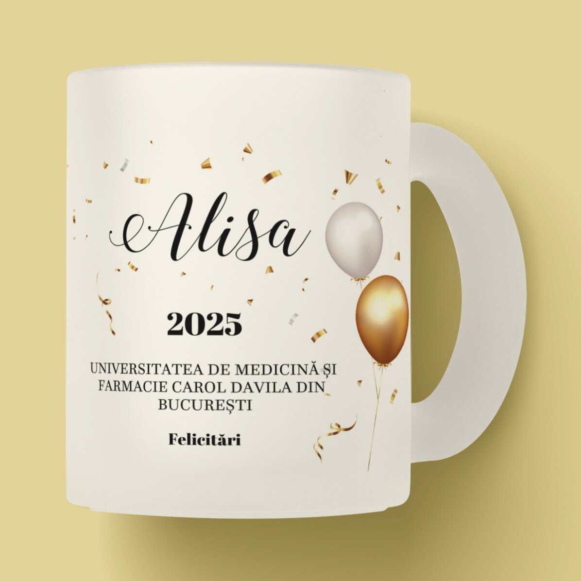 Cană sticlă mată personalizată - De absolvire 