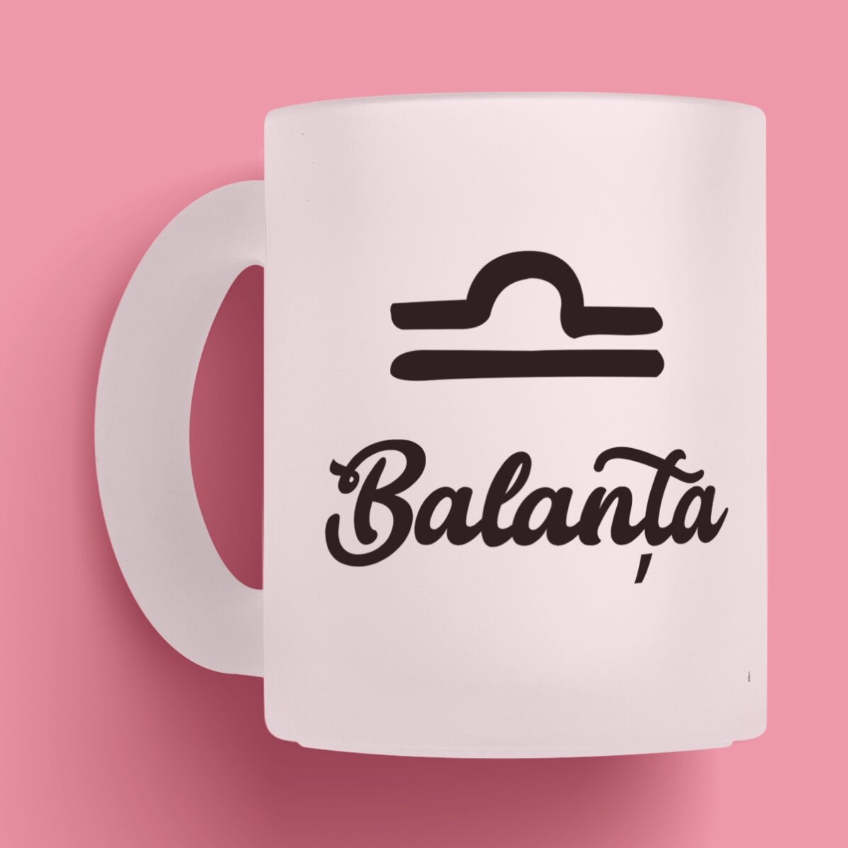 Cană sticlă mată zodiac personalizată cu poză și text - Balanță
