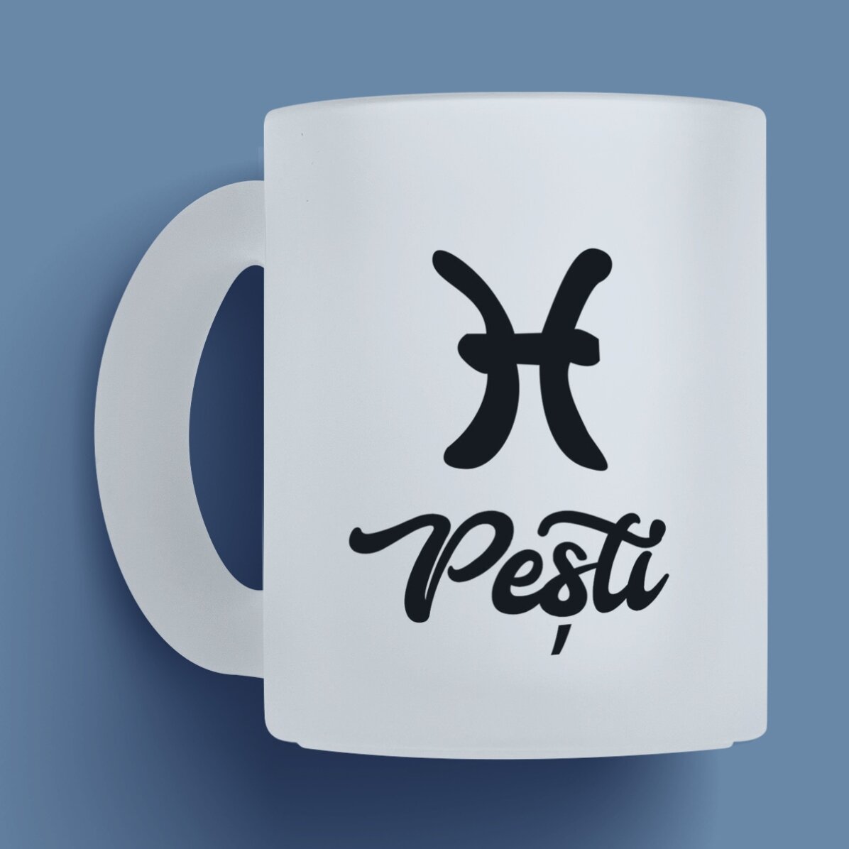 Cană sticlă mată zodiac personalizată cu poză și text - Pești