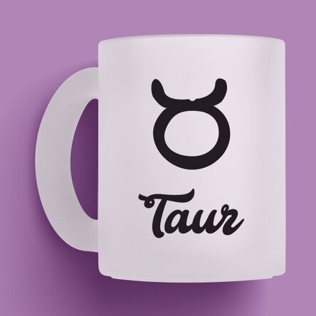 Cană sticlă mată zodiac personalizată cu poză și text - Taur
