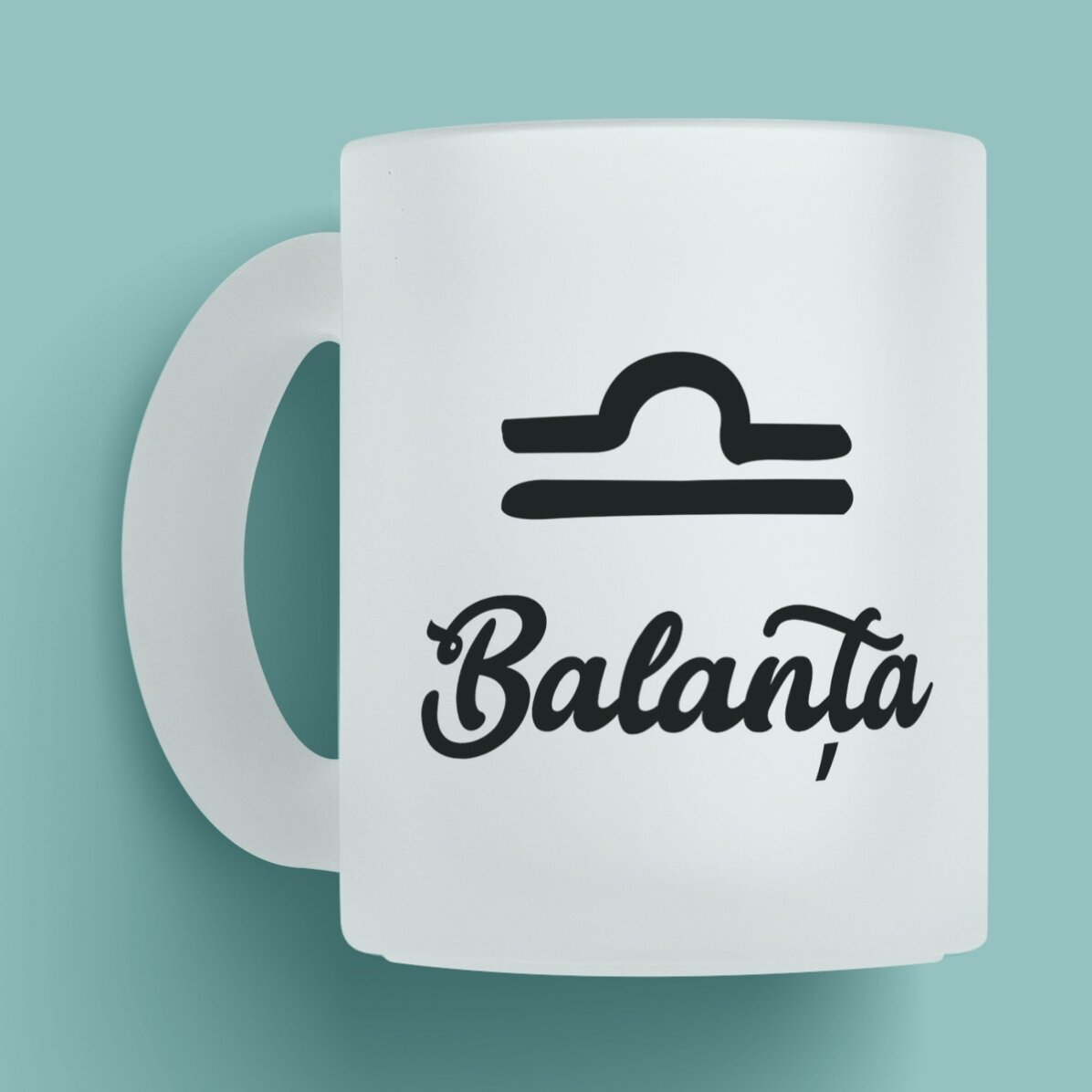 Cană sticlă mată zodiac personalizată cu text - Balanță 