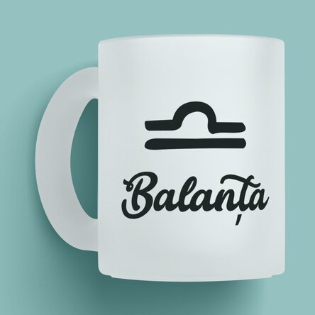 Cană sticlă mată zodiac personalizată cu text - Balanță 