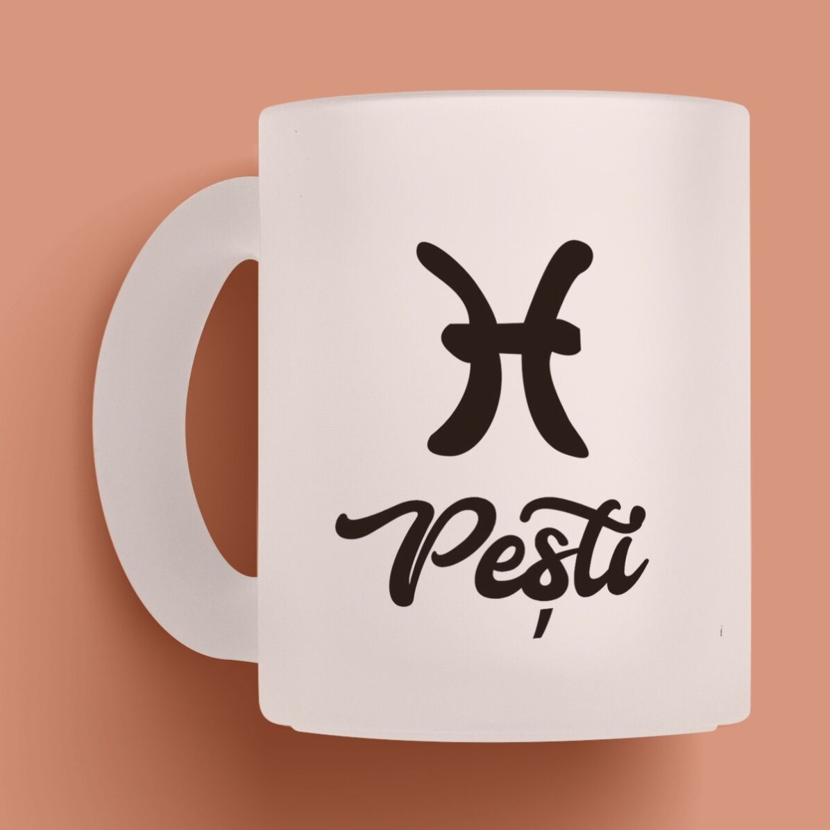 Cană sticlă mată zodiac personalizată cu text - Pești 