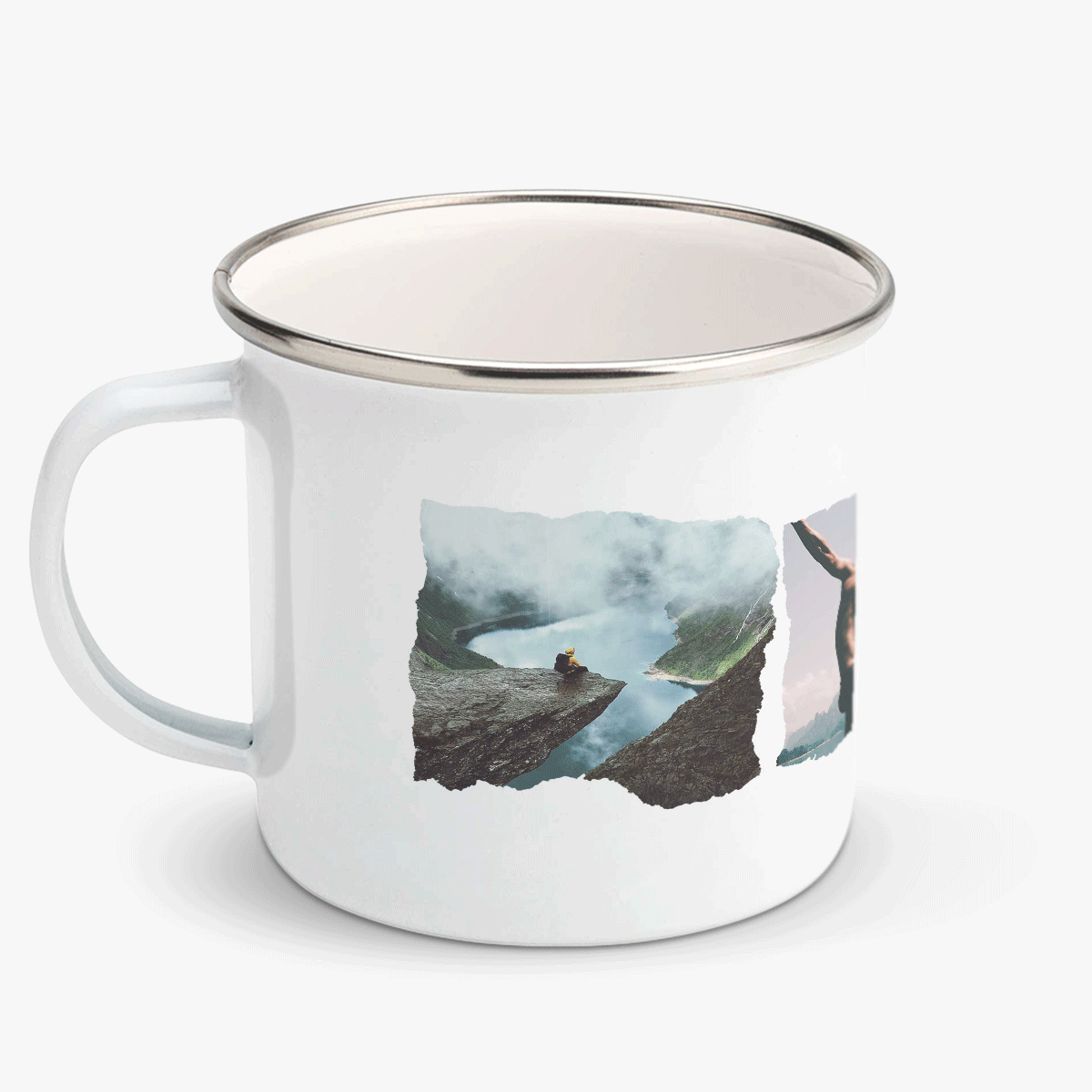 Enamelled metal mug with 3 photos and message - Experience adventure