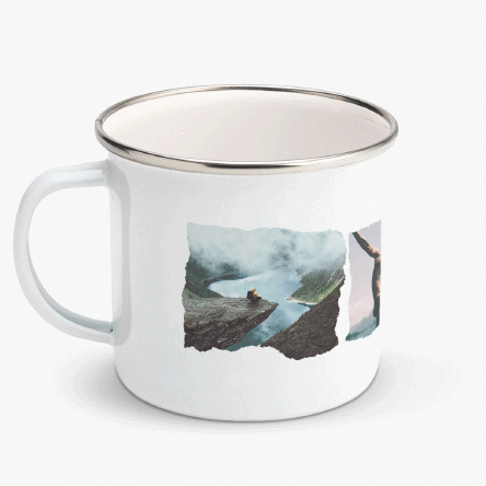 Enamelled metal mug with 3 photos and message - Experience adventure