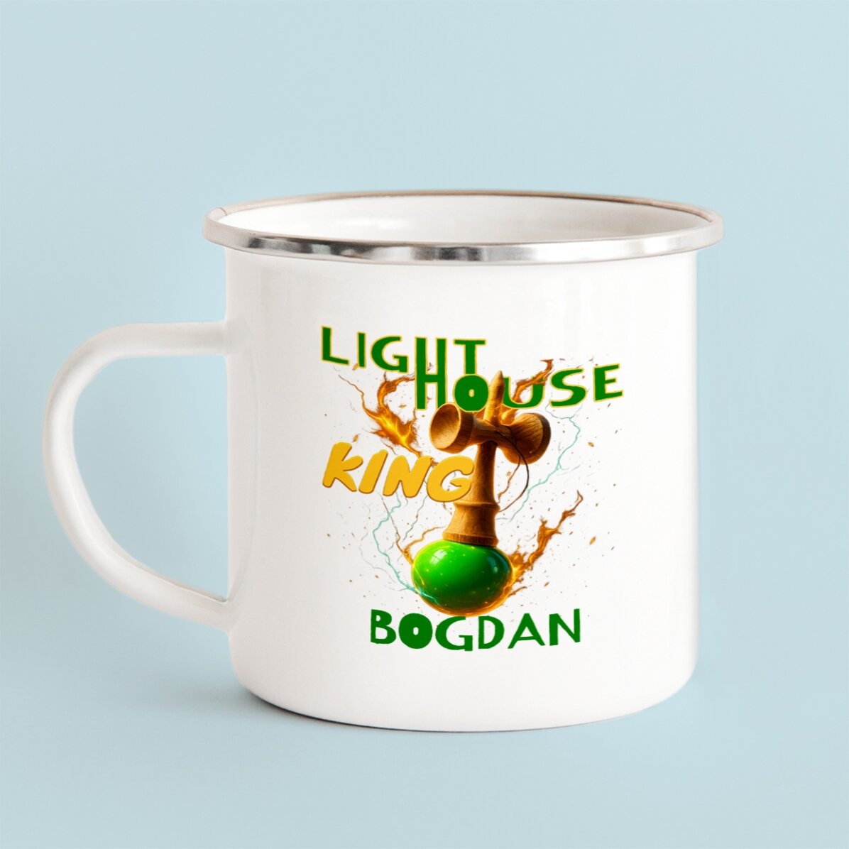 Cană metalică emailată cu nume pentru copii - Lighthouse King