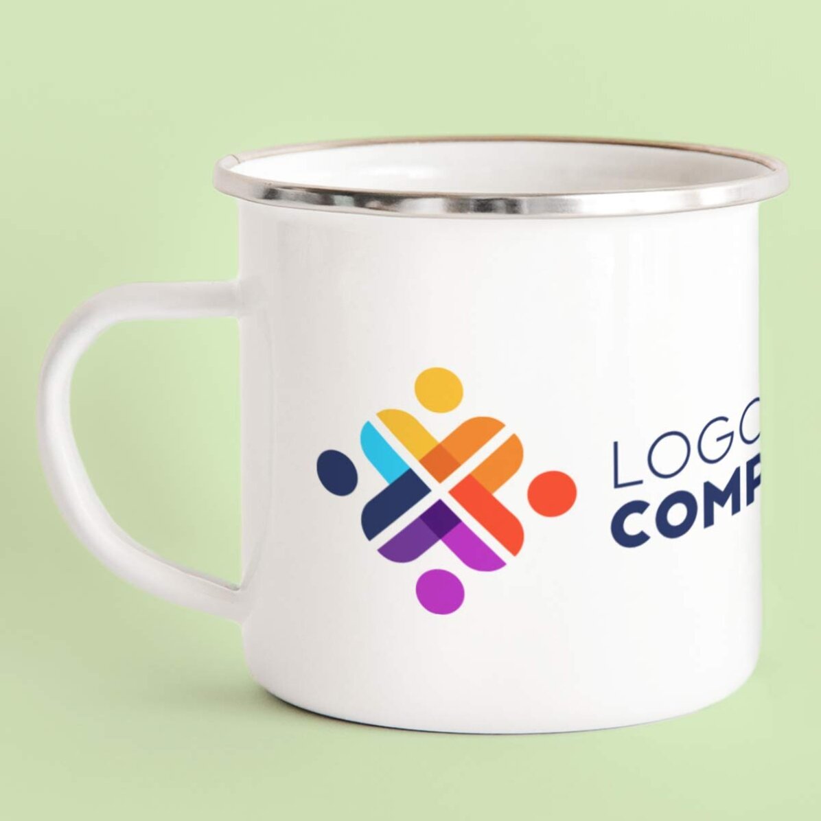 Customised enamel metal mug with logo
