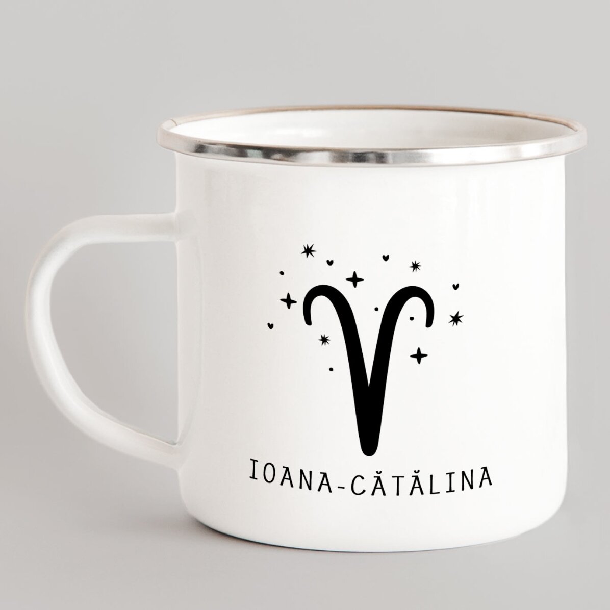 Cană metalică emailată personalizată cu mesaj - Zodia Berbec