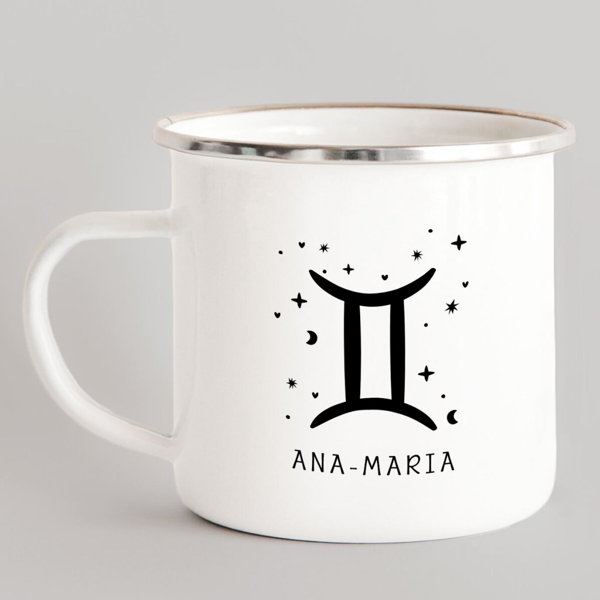 Cană metalică emailată personalizată cu mesaj - Zodia Gemeni